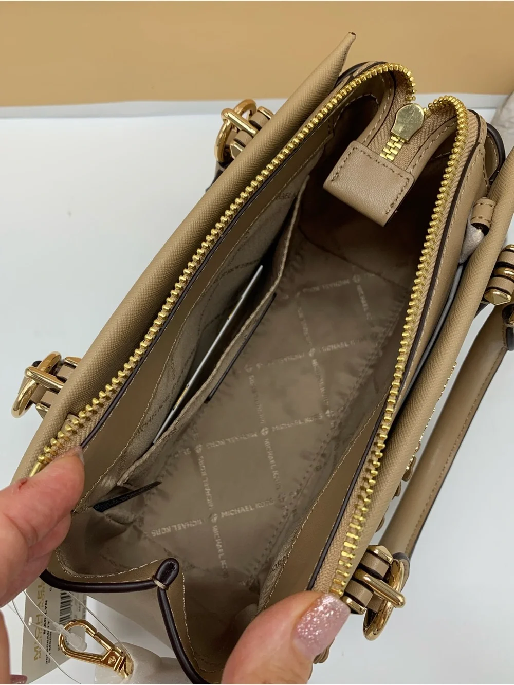MICHAEL KORS Marilyn Small Floral Embellished Satchel Camel color